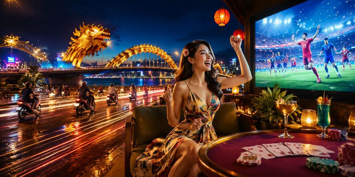 Đèn neon sân bài Đà Nẵng về đêm, trải nghiệm game trên di động